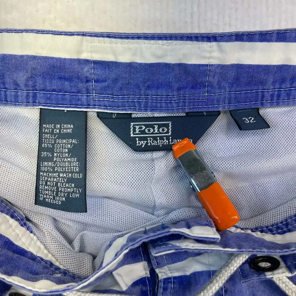 Polo Ralph Lauren US-RL Rescue Patrol Blue and White Striped Swim Trunks Sz 32